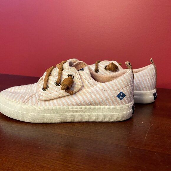 Sperry Girl's Crest Vibe Jr Pink Striped Sneakers - Kids Size 8M - Picture 4 of 7